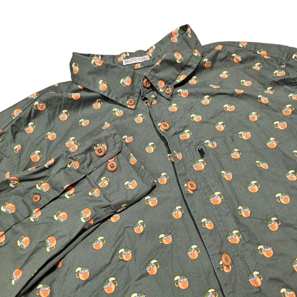 Duluth Trading Co Untucked Shirt Mens XL Green Moscow Mule Cocktail Slim Fit - Picture 8 of 8